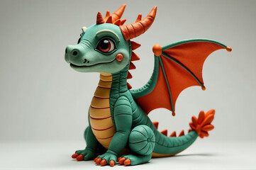 Fototapeta premium Whimsical dragon toy with stitched scales and playful expression. creativity hobby and handicrafts, diy, background for design. creativity hobby and handicrafts, diy, background for design.