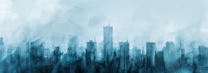 Fototapeta premium Abstract City Skyline With Artistic Strokes And Cool Tones. Modern Cityscape With A Unique, Textured Feel.