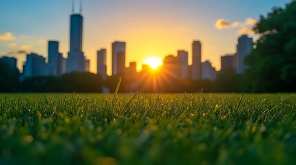 Cityscape Sunrise: Chicago Skyline at Dawn