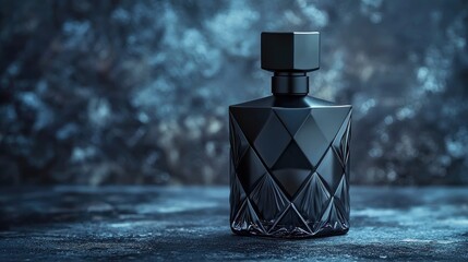 Elegant Black Perfume Bottle on Dark Background Luxury Fragrance Geometric Design