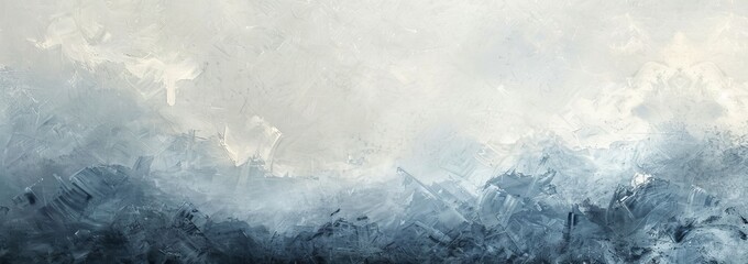 Abstract Painting In Cool Tones With Thick Texture.  Blue, Gray And White Hues Blend In An Atmospheric And Evocative Composition.
