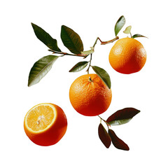 Vibrant Oranges on Branch, Fresh Citrus Fruits, Juicy Ripe Oranged