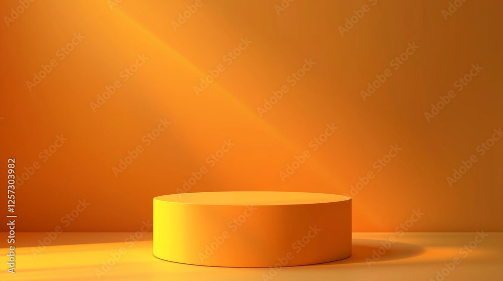 Poster in a vibrant setting, a smooth orange cylindrical podium stands out against its matching backdrop. s