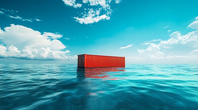 Solitary Cargo Container at Sea: A Surreal Maritime Scene