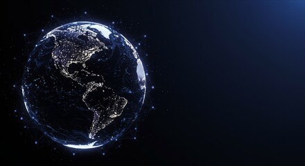 Digital Earth network. Glowing spheres & lines