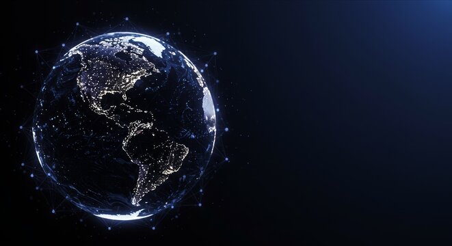 Digital Earth network. Glowing spheres & lines