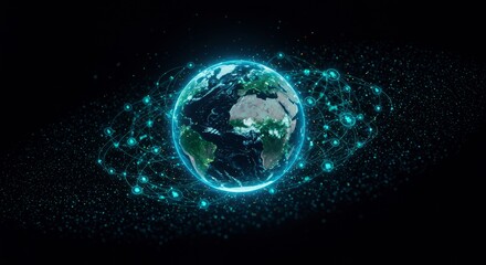 Digital Earth network. Glowing spheres & lines