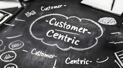 Fototapeta premium Customer-Centric Concept on Blackboard Representing Business Strategy, Marketing, and Engagement 
