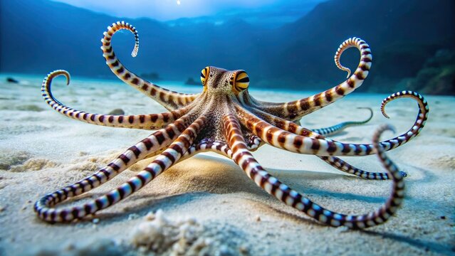 Gray sand blurs as the Anilao mimic octopus displays its incredible speed.
