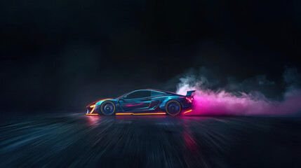 Futuristic Sports Car Drifting At Night