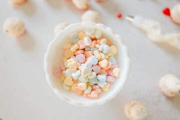 Bowl of conversation hearts for valentine's