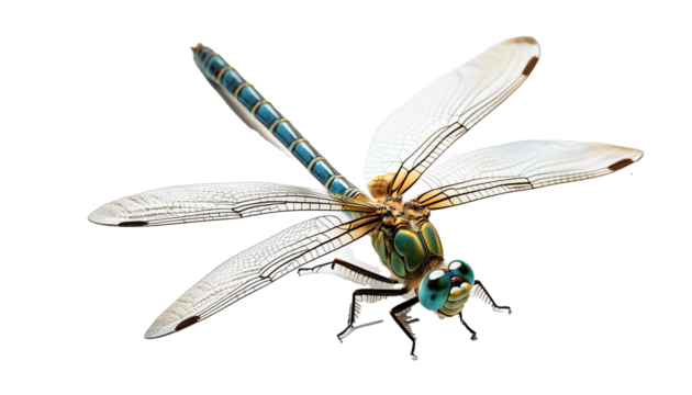 Black and Yellow Dragonfly on White Background