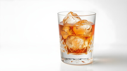 Crystal glass containing liquor on the rocks with white background