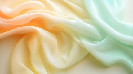 Fototapeta premium Elegant flowing fabric transitions from orange to turquoise hues