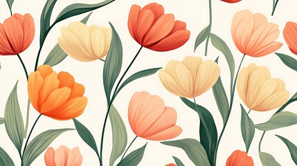 Elegant Floral Pattern: A Delicate Arrangement of Pastel Tulips