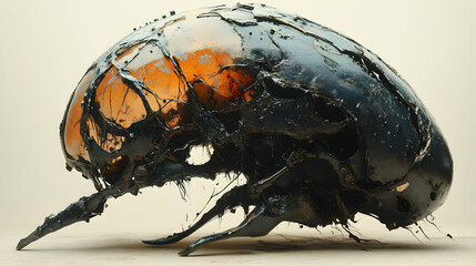 3D Abstract Orange and Black Sculpture