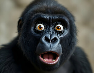 Obraz premium A close-up of a shocked and funny gorilla with wide-open eyes and a hilarious meme-worthy expression. A hyper-realistic AI-generated artwork perfect for viral humor and reactions. 