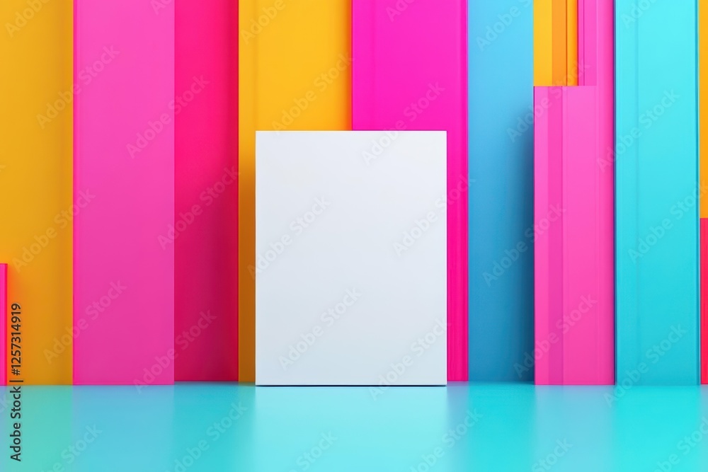 Poster White box on a bright colored background with vibrant hues and simple design elements