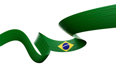 Flag Of Brazil Wavy Shiny Brazil Ribbon Isolated On Yellow Background 3d Illustration