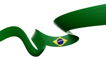 Flag Of Brazil Wavy Shiny Brazil Ribbon Isolated On Yellow Background 3d Illustration
