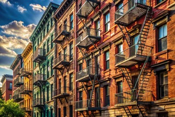 Kips Bay's aged architecture; fire escapes and old buildings, beautifully photographed.