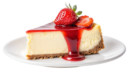 slice of cheesecake with red strawberry topping png