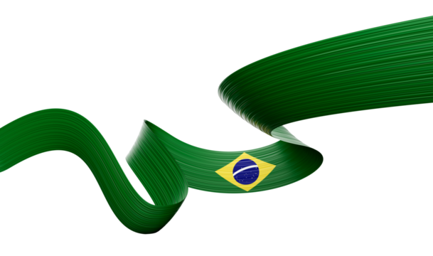 Flag Of Brazil Wavy Shiny Brazil Ribbon Isolated On Yellow Background 3d Illustration