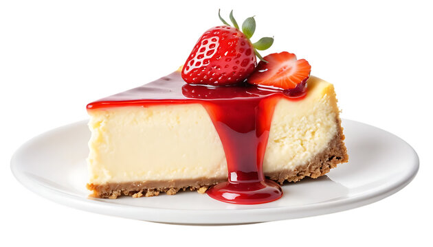 slice of cheesecake with red strawberry topping png