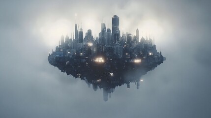 Naklejka premium A Futuristic Floating City Above the Clouds: A Digital Art Masterpiece