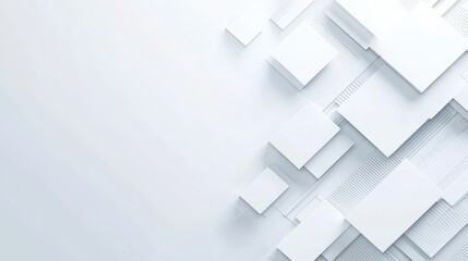 Fototapeta premium A modern white background with geometric 3D squares, sleek minimal design