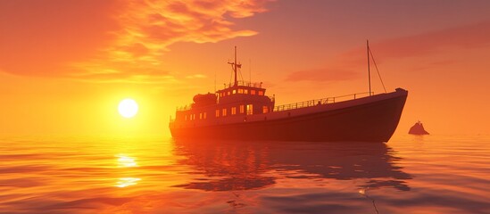 Naklejka premium Sunset Yacht Ocean Cruise Island Background