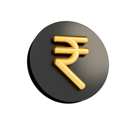 Indian Rupee symbol Gold and black isolated on white background 3d illustration