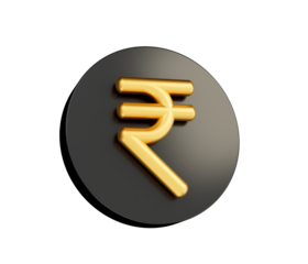 Indian Rupee symbol Gold and black isolated on white background 3d illustration
