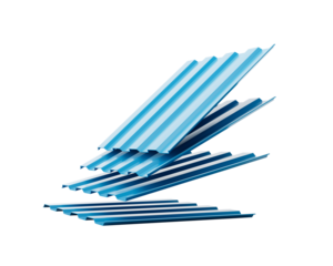 3d Sea Blue Falling Metallic Stacks Of Corrugated Galvanised Iron For Roof Sheets 3d Illustration