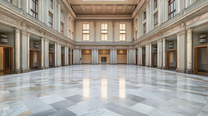 Grand marble hall, spacious and elegant interior.