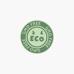 Eco and free of genetically modified organisms food and drink emblem. Vector illustration, in green colors, in flat style. 