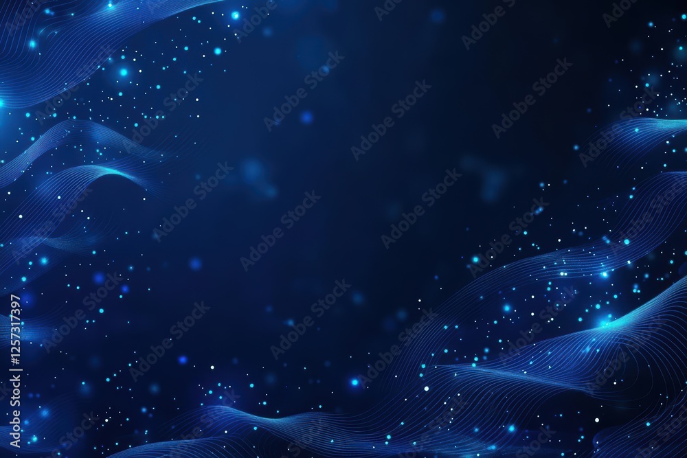 Aufkleber abstract blue background featuring flowing waves and scattered stars in a seamless digital design