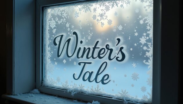 Charming Winter Window Display Featuring Delicate Snowflakes and Script