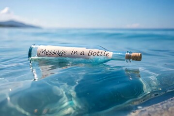 Message in a Bottle Floating on Calm Blue Ocean Water