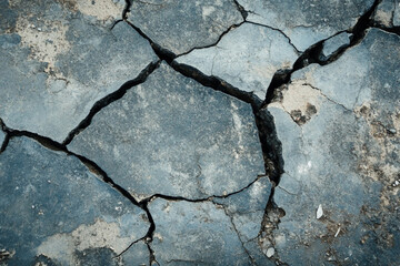 Obraz premium A close up of a cracked sidewalk with a street light in the background