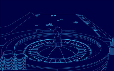 Fototapeta premium A blue image of a casino floor with a slot machine. The image is in blue and has a futuristic feel to it