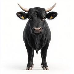 Naklejka premium Majestic Black Bull Front View Studio Shot Farm Animal Portrait Beef Cattle