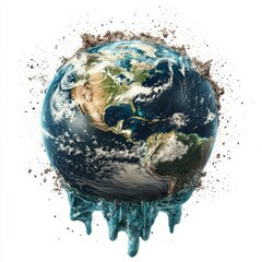 Melting Earth Illustration with Water and Dirt in a Symbolic Representation of Climate Change and Environmental Concerns