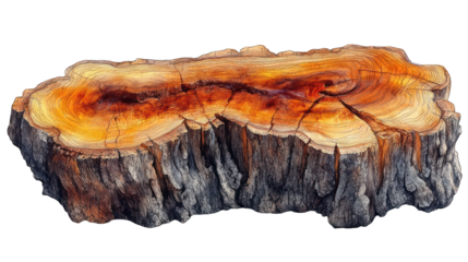 cross section of tree trunk watercolor isolated on white background