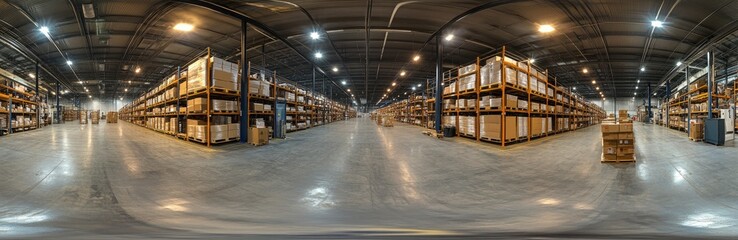 Warehouse interior with stacked goods