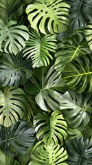 Lush green tropical leaves background; nature, decoration, design