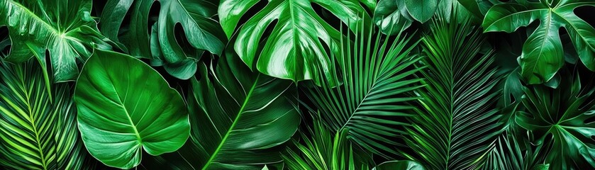Lush green tropical leaves background. Nature wallpaper (1)