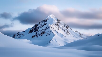 Snowy Mountain Peak Under Cloudy Sky
