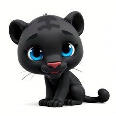 Obraz premium Adorable Cartoon Black Panther Cub Cute Kitten Big Eyes 3D Render Wildlife Animal