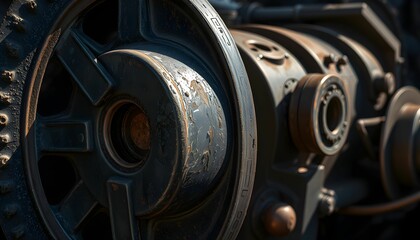 Close-Up of Vintage Industrial Machinery with Rusted Components